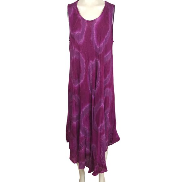 SAKKAS - WOMEN'S FREE SIZE - FUCHSIA TIE DYE LONG  CAFTAN DRESS BOHO COVER UP - Picture 1 of 9